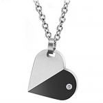 MoAndy Jewelry Titanium Stainless Steel Men's Fashion Necklace Heart Pendant Cubic Zirconia Black And White