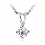 Silver Tone 1/4ct Cubic Zirconia Round Solitaire Necklace, 4mm