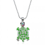 PammyJ Silvertone Green Painted Turtle Pendant Necklace, 17