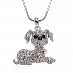 PammyJ Cute Puppy Dog with Clear Crystals Pendant Necklace, 18