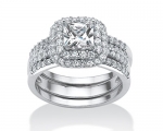 2.14 TCW Princess-Cut Cubic Zirconia Three-Piece Bridal Set in Platinum over Sterling Silver - 8