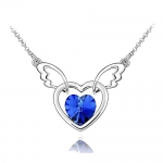 Sparkling Dark Blue Colored Winged Heart Charm Necklace 131