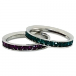 Stainless Steel Eternity 3mm Emerald & Amethyst Color Crystal Stackable Rings (2 pieces) Set w/ Personalized Engraving