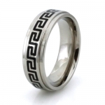 Titanium Ring w/ Greek Pattern Resin Inlay w/ Personalized Engraving