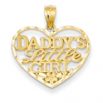 14k Diamond-Cut Daddys Little Girl Heart Pendant - 18mm - JewelryWeb