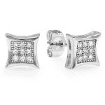 Platinum Plated Stud Earrings 7 mm Kite Shaped White Round Cubic Zirconia Pushback Post