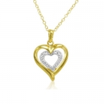 18K Yellow Gold Plated Sterling Silver Diamond Heart Pendant-Necklace on an 18in. Chain