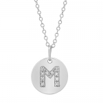 Sterling Silver Diamond Initial M Disc Pendant-Necklace