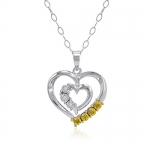 Yellow and White Diamond Heart Pendant Necklace in Sterling Silver