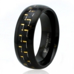 8mm Black Stainless Steel Ring with Gold Carbon Fiber Inlay - Size 11