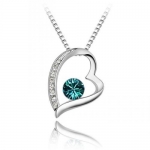 Sparkling Floating Blue Green Colored and Clear Heart Charm Necklace 755