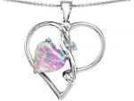 Star K 10mm Heart-Shape Pink Simulated Opal Knotted Heart Pendant
