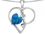 Star K 10mm Heart-Shape Blue Simulated Opal Knotted Heart Pendant