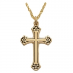10k Gold Filled 1 Antiqued Women Cross Necklace with Budded Ends on 18 Chain