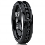 6MM Black Womens Eternity Titanium Ring Wedding Band W/ Black Cubic Zirconia Size 4.5