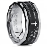 Men's Women's Black Stainless Steel Religious Cross Serenity Prayer Spinner Ring 9MM Size 8.5