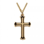 7/8 14k Gold Plating Over Sterling Silver Cross Necklace with Black Enamel & Budded Ends on 18 Chain