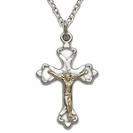 3/4 Sterling Silver Opened Ends 2-Tone Crucifix Necklace on 18 Chain