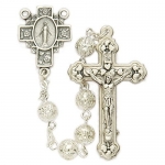 19 Inch Rosary With 6 Millimeter Filigree Silver Plated Beads And A Miraculous Center.
