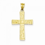 14K Yellow Gold Greek Key Cross Pendant