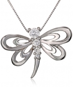 Sterling Silver Cubic Zirconia Dragonfly Pendant Necklace, 18