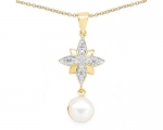 2.68 Carat Pearl & Cubic Zirconia Gold Plated .925 Sterling Silver Pendant