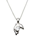 Pear Cubic Zirconia Dolphin Sterling Silver Pendant Cable Chain Necklace 16