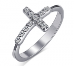 Womens Girls Stainless Steel CZ Cubic Zirconia Cross Ring for Christian Jesus Lord Prayer,Size 5