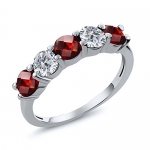 1.05 Ct Round Checkerboard Red Garnet G/H Diamond 925 Silver Wedding Band Ring