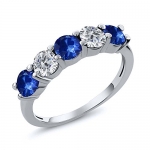 1.02 Ct Round Blue Sapphire G/H Diamond 925 Sterling Silver Wedding Band Ring