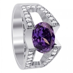 925 Sterling Silver Amethyst Color Cubic Zirconia Oval Ring