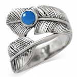 Blue Turquoise 925 Sterling Silver Bypass Feather Ring Size 7