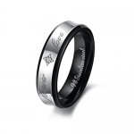 Fashion Plaza Men's Fovrever Love Stainless Steel Promise Ring, Silver and Black TR6-11