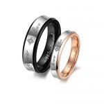 Fashion Plaza Men's Fovrever Love Stainless Steel Promise Ring, Silver and Black TR6-10