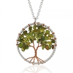 Silver-Plated Brass Tree of Life Green Stone Pendant Necklace, 17-19 inches