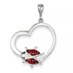 Sterling Silver Heart with Enameled Ladybug Pendant