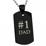 Black Plated Stainless Steel Number 1 DAD Engraved Dog Tag Pendant