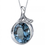 Boldly Colorful 5.00 carats Oval Cut Sterling Silver Rhodium Nickel Finish London Blue Topaz Pendant