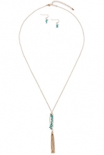 Karmas Canvas Lined Gem Bar Accent Tassel Pendant Necklace (Turquoise)