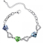 Colorful Heart Swarovski Elements Heart Shaped Crystal Rhodium Plated Bracelet - Blue Green Sky Blue