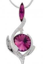 February Amethyst Color Birthstone Pendant Necklace with Two Swarovski Crystals Set in Platinum. MADE IN USA (8130AM)