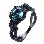 Rongxing Jewelry Topaz Ring Crystal Ocean Blue Chain Women's Black Gold Filled Wedding Size 10