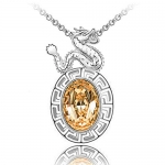 Year of Dragon Golden Swarovski Elements Crystal Chinese Zodiac Amulet Rhodium Plated Necklace