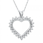AGS Certified 1ct tw Diamond Heart Necklace in 10K White Gold on an 18 Chain