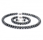 Black 7.5-8.5mm AA Quality Freshwater 925 Sterling Silver Pearl Set-16 in Chocker length