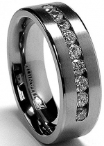 8 MM Men's Titanium ring wedding band with 9 large Channel Set CZ size 6
