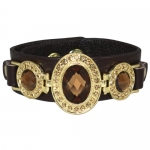 Triple Faceted Antique Style Gemstone Color Glass PU Leather Fashion Snap Bracelet - Brown