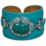 Vintage Cabochon Gemstone Style PU Leather Shapeable Wire Wrap Bracelet - Blue