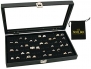 Novel Box® Glass Top Black Jewelry Display Case 72 Slot Compartment Ring Tray + Custom NB Pouch
