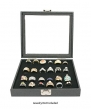 Novel Box® Small Glass Top Black Jewelry Display Case + Black 36 Slot Ring Display Insert + Custom NB Pouch